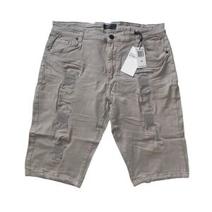 NEW Bleecker & Mercer Mens 36 Slim Fit Distressed Denim Shorts Grey